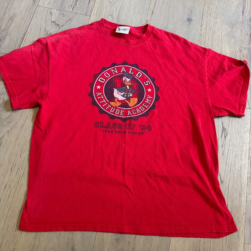 VTG Disney Donald‎ Duck Academy Red Graphic T-Shirt Mens XL USA